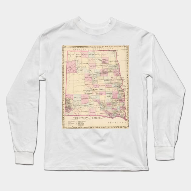 Vintage Map of The Dakota Territory (1880) Long Sleeve T-Shirt by Bravuramedia